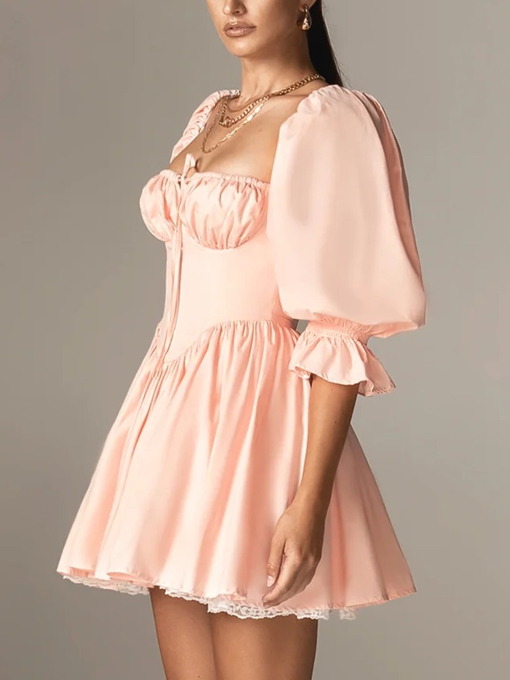 NWT Alieva Aliava Marcia Vintage Pleated Cotton Mini Dress Size XS Puff Sleeve - Picture 2 of 16